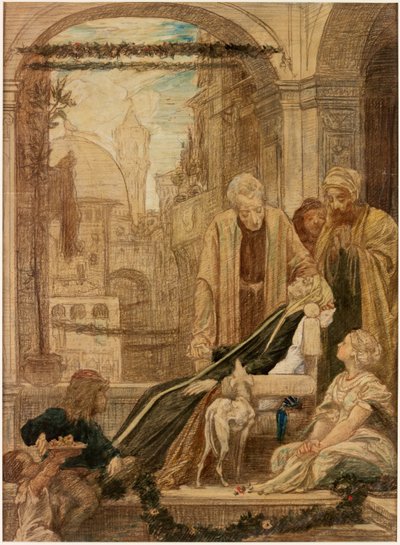 「ブルネレスキの死」の研究（紙にチョークとトイレ） 作： Frederic Leighton